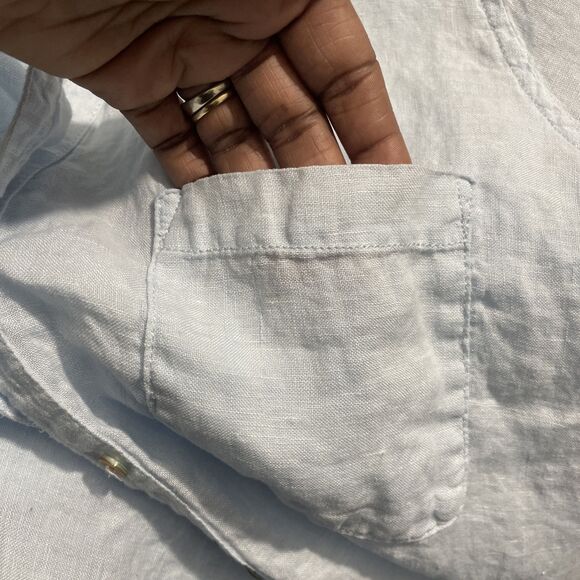 Sigrid Olsen Blue Linen Button Front Shirt Women’s L 3/4 Sleeve Resort Coastal - Picture 6 of 11